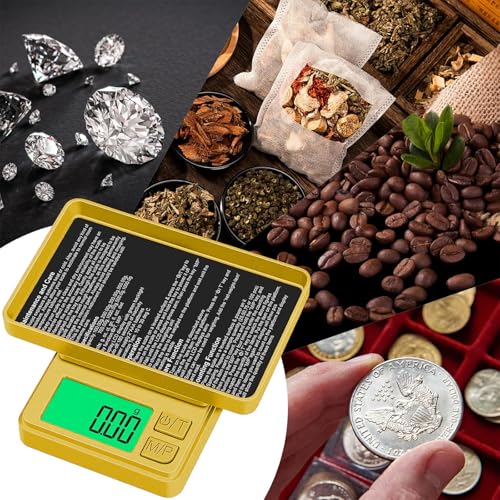 1000g x 0.01g Precision Gram Scale, Diyife Pocket Scale with Protective Cover, 7 Units, Backlit LCD, Tare Function, Digital Jewelry Scale for Gold, Gem, Battery Included, Gold | 7 Units, Protective Cover, Tare Function, Digital Jewelry Scale for Gold, Gem