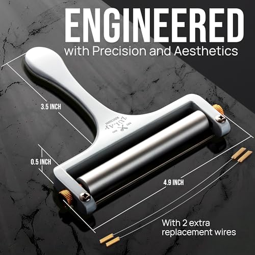 Zulay Kitchen Stainless Steel Wire Cheese Slicer - Adjustable Hand Held Cheese Cutter with 2 Extra Wires - Premium Cheese Shaver For Mozzarella, Cheddar, Gruyere - Cheese Cutter with Wire (White) - color: Frosted White