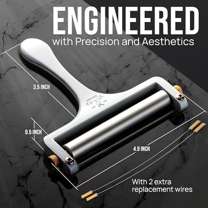 Zulay Kitchen Stainless Steel Wire Cheese Slicer - Adjustable Hand Held Cheese Cutter with 2 Extra Wires - Premium Cheese Shaver For Mozzarella, Cheddar, Gruyere - Cheese Cutter with Wire (White) - color: Frosted White