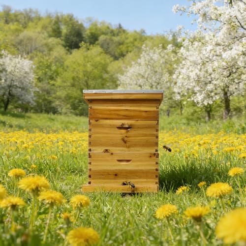 5-Layer Langstroth Bee Hive Kit, 100% Beeswax Coated Wood Beehive Includes 2 Deep Breeding Boxes and 3 Medium Super Boxes, 10-Frame Standard Bee House with Metal Top Cover, No Frames - size: 5 layer