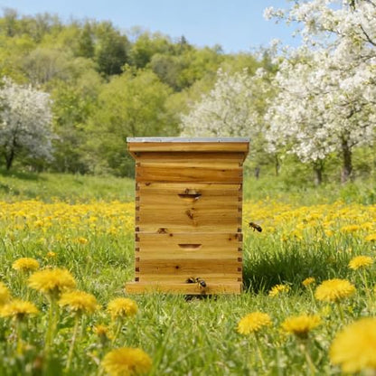 Bee Hives Coated Bee Hive Starter Kit, 10-Frame Langstroth Beehive with 2 Deep and 1 Medium Super Boxes, Wax Dipped Wood Bee House Includes Metal Top Cover & Queen Excluder (No Frames)
