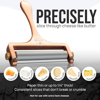 Zulay Adjustable Cheese Slicer - Wire Slicer for Mozzarella, Cheddar, Gouda - Heavy Duty With 2 Extra Wires (Rose Gold) - color: Rose Gold