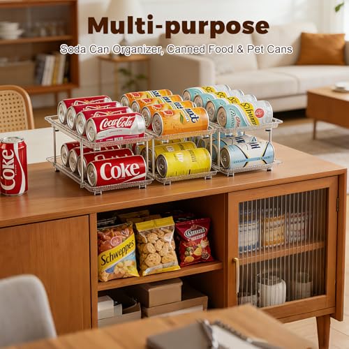 Can Organizer for Pantry, Modular 2-Tier Adjustable Canned Cat Food Organizer for Soup Cans, Dog Food Cans & Beverage Cans, Clear Can Rack for Pantry and Fridge - size: 2 Tiers-6 Pcs