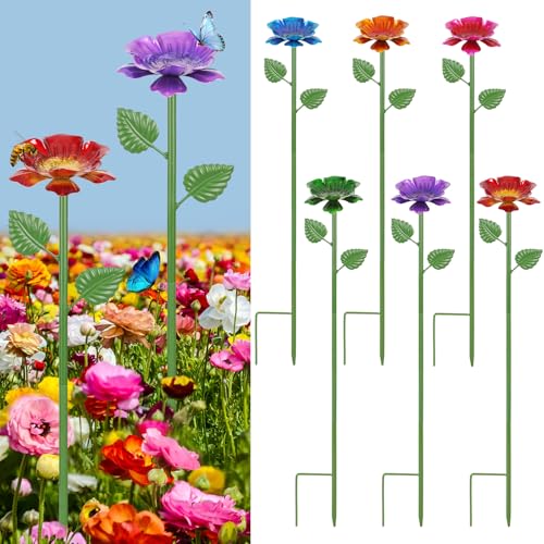 6 Pack Bee Watering Station - Flowers Butterfly Feeder, Bee Water Feeders for Outside, Metal Garden Decor, Bee Baths for Garden Yard Patio - size: New-flower 6-Pack
