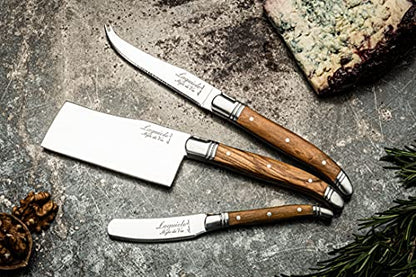Laguiole Style De Vie Cheese Knives, Luxury Line, Olive Wood, Set of 3 Pieces, Giftbox Included - size: Small