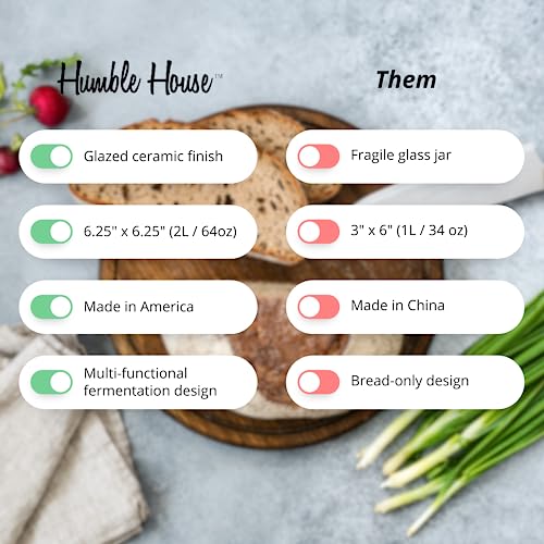 Humble House Sourdough Bread Starter Kit 1 Gallon Sauerkrock Open Ceramic Crock with lid 3.75 Liter Large Capacity 128 Ounce Jar for the perfect sour dough bread - baking supplies Made in America - size: 1 Gallon