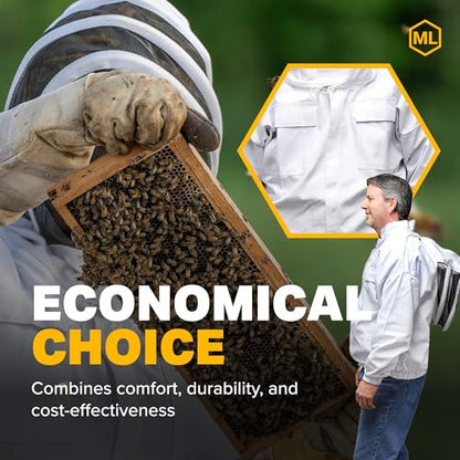 Mann Lake Economy Hooded Beekeeping Jacket, Lightweight Protective Bee Gear with Hooded Veil, Cool & Breathable, Ideal for Warm Weather, Budget-Friendly Beekeeper Outfit for Beginners, Large - size: Large