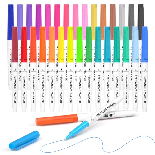 Shuttle Art Permanent Marker, 30 Colors Ultra Fine Point, Assorted Colors, Works on Plastic,Wood,Stone,Metal and Glass for Kids Adult Coloring Doodling Marking - size: 1 Count (Pack of 30), style: 30 Colors