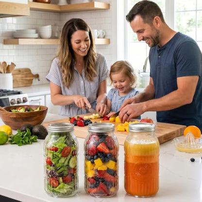 64 oz Wide Mouth Glass Mason Jar Half Gallon 3 Pack with Airtight Lids | Large Canning Jars with Silver Separable Lids for Fermenting, Pickling, Storing Food, Meal Prep, Salad & DIY Crafts - color: 64fl.oz 3pack