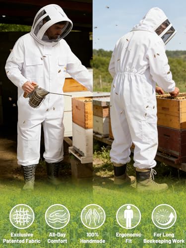ANDES Pro Bee & Wasp Suit, Sting Proof, 2 Ventilated Veils & Gloves,XXL | Ideal for Beginner &Professional Beekeepers, Full Body Protection, Heavy Duty Fabric for Backyard & Apiary - size: XXL for 6'3" – 6'5"