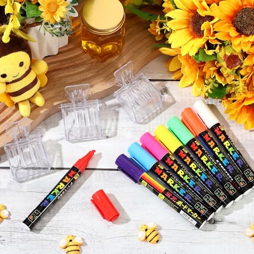 Qualirey 12 Pcs Queen Bee Marker Kit 8 Queen Bee Marker Pens 4 Plastic Catcher Clips Beekeeping Tools Supplies for Beekeeper One Handed Essential