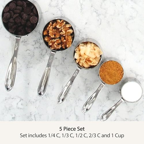 All-Clad Kitchen Accessories Stainless Steel Measuring Cup Set 5 Piece Cookware, Pots and Pans, Dishwasher Safe Silver - size: 5-piece