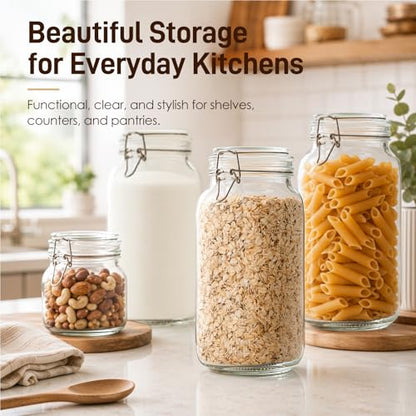 GOSCHE 78oz Glass Jars with Airtight Lids, 3 Pack Square Glass Storage Containers with Labels, Wide Mouth Borosilicate Glass Canisters, BPA-Free for Flour, Sugar, Rice, Pasta, Coffee