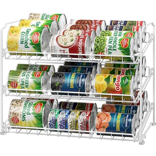 Simple Houseware Stackable Can Organizer Rack for Pantry/Cabinet - 11.5" D x 17" W x 13.75" H, Holds 36 Cans, 3-Tier Can Food Storage Dispenser, White - color: White