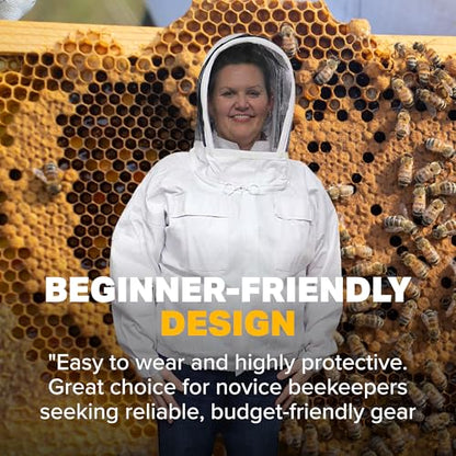 Mann Lake Economy Hooded Beekeeping Jacket, Lightweight Protective Bee Gear with Hooded Veil, Cool & Breathable, Ideal for Warm Weather, Budget-Friendly Beekeeper Outfit for Beginners, Small - size: Small