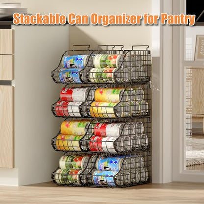 8-Pack Can Organizer for Pantry, Stackable Cabinet Food Shelves for Fridge, Wire Cupboard Storage, Holds up to 72 Beers,Small Metal Bin for Drink Beverage Egg Gillas, Rack for Kitchen Countertops RV