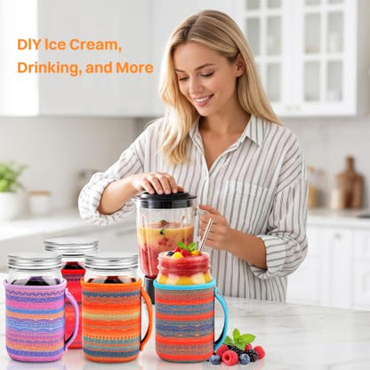 KJQJLY 4 Pcs Mason Jars Sleeves Neoprene 16oz and 24oz 32oz Regular and Wide Mouth Mason Jar Sleeves Holder with Handle (Desert Sunset, 32 OZ) - color: Desert Sunset, size: 32 OZ