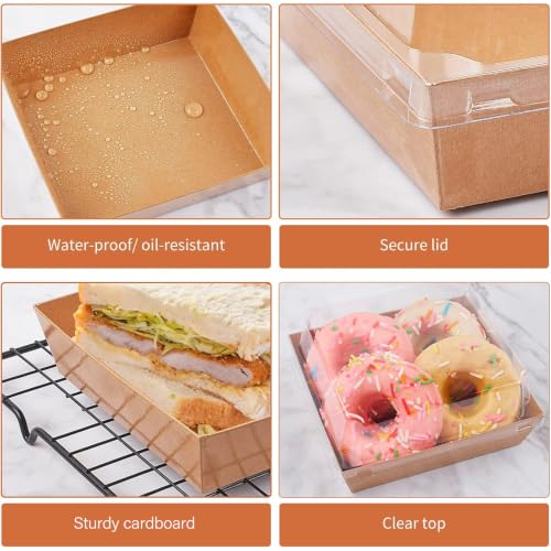 Ocmoiy Charcuterie Boxes with Clear Lids, 5 Inches, 50 Pack, Brown | To Go Paper Food Containers, Disposable Bakery Dessert Boxes, For Sandwich, Cookie, Pastry, Cake Slice - color: Brown