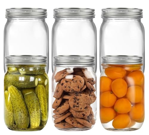 Glyntrof 32 oz Mason Jars Wide Mouth with Airtight Lids, 1 Quart Glass Canning Jar for Fermenting, Pickling and Food Storage, Pack of 6 - color: 32oz-6 pcs