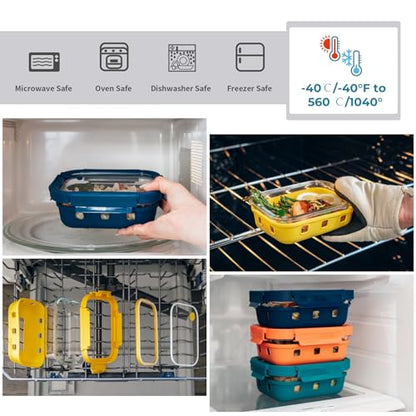 GENICOOK Glass Meal Prep Containers with Glass Lids, 5 Pack 22 oz Airtight Food Storage Containers with Silicone Sleeves, BPA-Free Borosilicate Glass, Microwave Freezer Safe - color: Five Colors