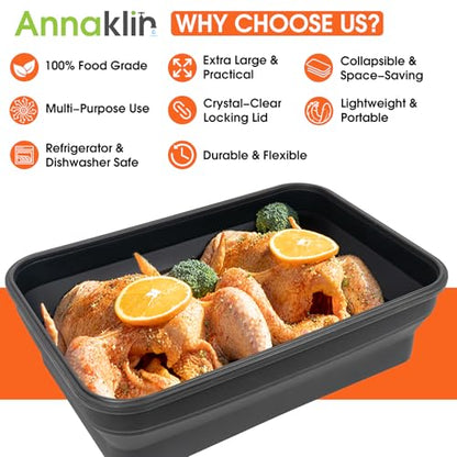 Silicone Collapsible Marinating Container with Lid for Meat, 2.64Gal/10L, 2 Pack Extra Large Collapsible BBQ Prep Tub, Transparent Locking Lid, XL Grill Prep Trays & Carry System, BBQ Must-Have, Black - color: Black | 2 Pack | 2.64 Gal