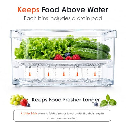 SMRCAD 8 Pack Clear Fridge Organizer Bins with Drain Trays - Stackable | BPA-Free PET, 8 Pack: 1 Drawer + 7 lidded Bins, Helps Keep Produce Fresh, 18.3L Capacity, Hand Wash Only - size: 8 Bins (Include Pull Out Drawer)