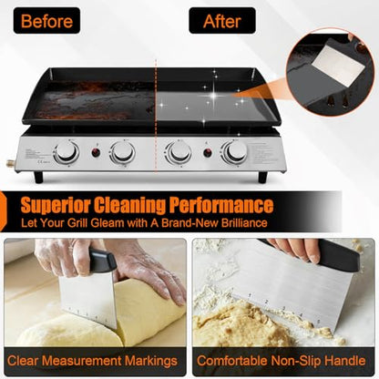 Grill Scraper&Bench Scraper Set，Food Scraper with Handle for Blackstone, Flat Top Grill Cleaning，Premium Stainless Steel Dough Cutter with Measuring Scale for Pastry,Cake,Pizza,Bread,Cooking - style: Grill Scraper&Bench Scraper Set