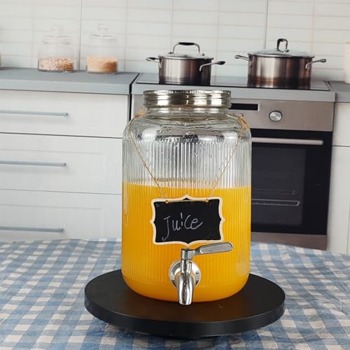 1-Gallon (3.8L) Glass Beverage Drink Dispenser with Stainless Steel Spigot and Lid, Glass Drink Jar Brew Kombucha,Mason jar Container for Water Juice Sun tea Dispenser at Party Fridge,Clear