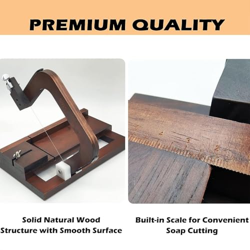 Adjustable Black Walnut Soap Cutter with Steel Wire, DIY Soap Slicing Tool, Includes 10 Replaceable Wires & Size Scale for Handmade Soap Making