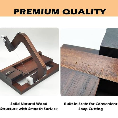 Adjustable Black Walnut Soap Cutter with Steel Wire, DIY Soap Slicing Tool, Includes 10 Replaceable Wires & Size Scale for Handmade Soap Making
