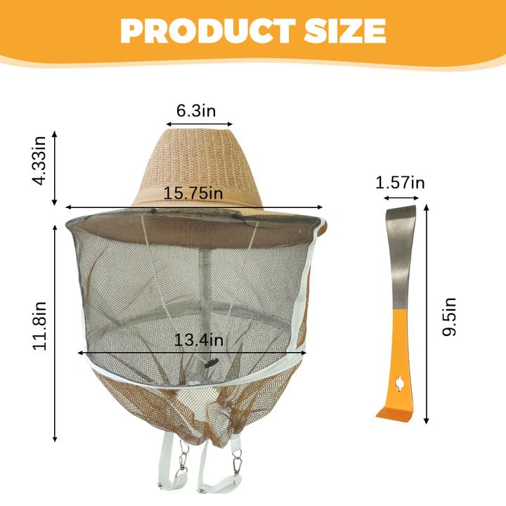 1 Pack Beekeeping Hat with Veil, Ventilated Bee Keeper Hat with Long Elastic Shoulder Strap Bee Keeping Supplies for Men Women Outdoor Fishing Hiking, Mosquito Net Hat - size: 1PCS