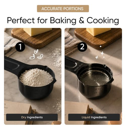 Color Up Measuring Cup Set, 8 Piece – Includes 2 Cup, Black Finish, Stainless Steel, Accurate for Wet & Dry Ingredients, Embossed Markings, Easy-Pour Spouts, Dishwasher-Safe, Kitchen Essential - color: Black