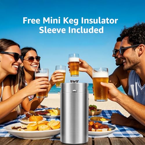 Mini Keg Growler, 128OZ Stainless Steel Mini Keg, Portable Mini Kegerator Beer Keg Growler with Beer Hose & Seal knob Cover, Pressurized Growler Mini Beer Growler for Homebrew Party Picnic - color: Silvey