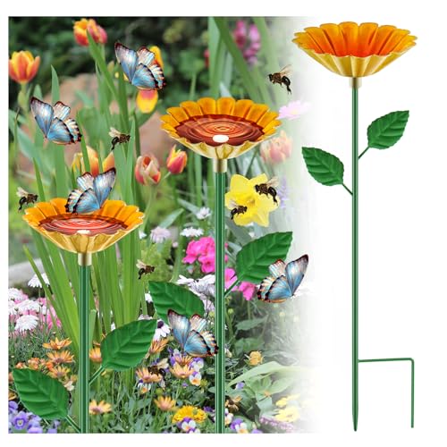 Tandefio Bee Bath Watering Station, 25 x 2.6 Inch, Metal Flower Bee Feeder for Garden, Colorful Butterfly Feeder & Outdoor Pollinator Station for Birds, Bees & Butterflies(1 Pcs,Yellow) - color: Yellow