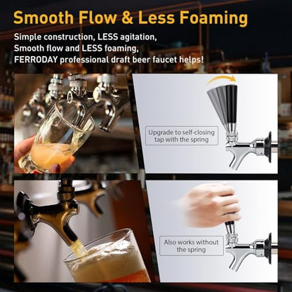 FERRODAY Upgraded 4-1/8 inch Shank Stainless Steel Core Draft Beer Faucet Chrome Plated Beer Tap No-Rust No-Leak Beer Faucet for Homebrew 1/4 Barb Keg Faucet Kegerator Parts Beer Tap Faucet - size: 4-1/8 inch Shank