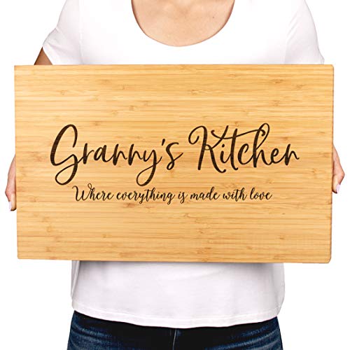 Andaz Press Large Bamboo Wood Cutting Board Gift, 17.75 x 11-inch, Granny's Kitchen Where Everything is Made With Love, 1-Pack, Engraved Serving Chopping Board Christmas Birthday Chef Kitchen Ideas - color: Granny