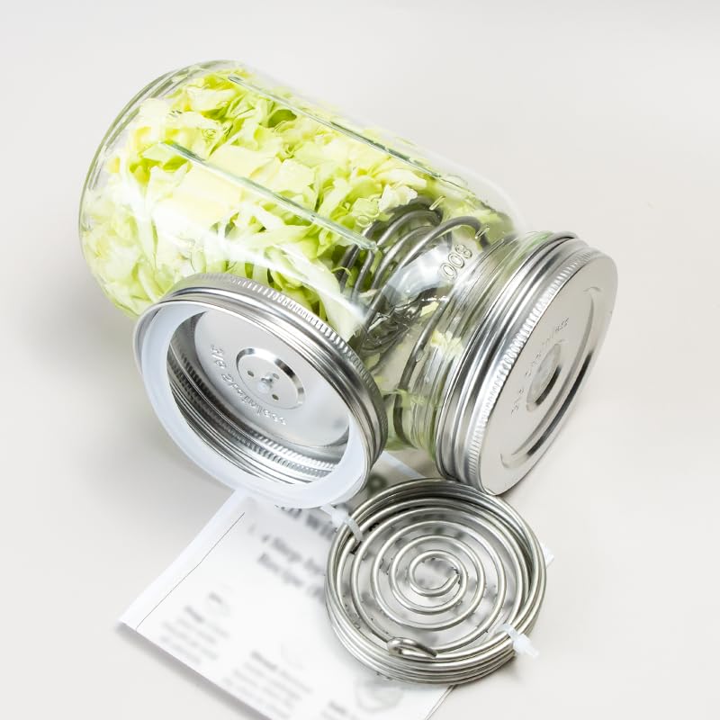 Stainless Steel Fermentation Lids Kit with Springs and Silicone Airlock for 16/24/32/64Oz Wide Mouth Mason Jars, Fermenting Set for Pickling, Kimchi, Kombucha & Sauerkraut，2PCS - color: 2PCS