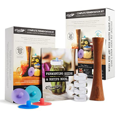 Masontops Complete Mason Jar Fermentation Kits - Wide & Reg Bundle Vegetable Fermenting Set - DIY Equipment Essentials