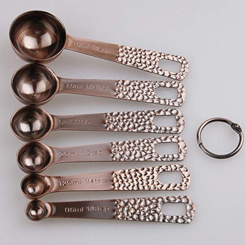 Measuring Spoons Set, Copper Measuring Spoons Set, Stainless Steel Measuring Spoons, Copper Plated Measuring Spoons, 6 Measurer Spoons (Copper-6spoons+1ring) - color: C: Copper-7 Pieces