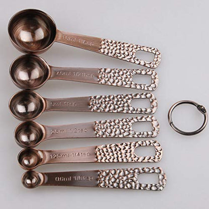 Measuring Spoons Set, Copper Measuring Spoons Set, Stainless Steel Measuring Spoons, Copper Plated Measuring Spoons, 6 Measurer Spoons (Copper-6spoons+1ring) - color: C: Copper-7 Pieces