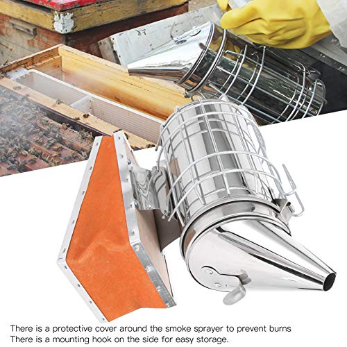 CDQL Stainless Steel Beekeeping Smoker, Large Pro Bee Smoker with Red Cowhide Smoke Storage Part, Mounting Hook, Easy to Carry and Store, Beekeeping Equipment for Beekeeper