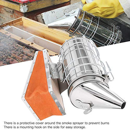 CDQL Stainless Steel Beekeeping Smoker, Large Pro Bee Smoker with Red Cowhide Smoke Storage Part, Mounting Hook, Easy to Carry and Store, Beekeeping Equipment for Beekeeper