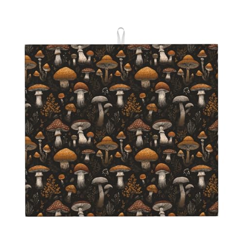 Dish Drying Mat Vintage Mushroom Leaf Absorbent Microfiber Non Slip Quick Dry Heat Resistant Holiday Decorative Kitchen Counter Mat for Plates Cups Glasses 16x18 Inch - color: D3, size: 16" x 18"