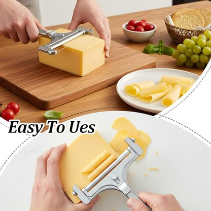 Lusofie Wire Cheese Slicer 4 Extra Wires Stainless Steel Wire Cheese Slicer For Block Cheeses Adjustable Kitchen Butter Block Slicing Tool