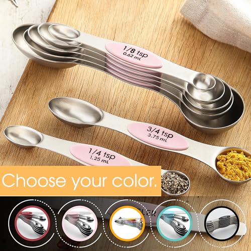 Spring Chef Stainless Steel Magnetic Measuring Spoons Set of 8 with Leveler, Dual Sided Teaspoon & Tablespoon Measuring Spoons with Strong Magnets, Kitchen Gadgets for Baking & Cooking - Pink Lemonade - color: Pink Lemonade, size: 1-Pack
