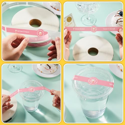 Zonon 600 Pcs Safe Secure Tamper Evident Seals for Drink Lids, Food Delivery Stickers Sealed for Freshness Labels Drink Food Coffee Milk Tea Ice Cream Seal Stickers 600 Pieces Per Roll (Pink) - color: Pink