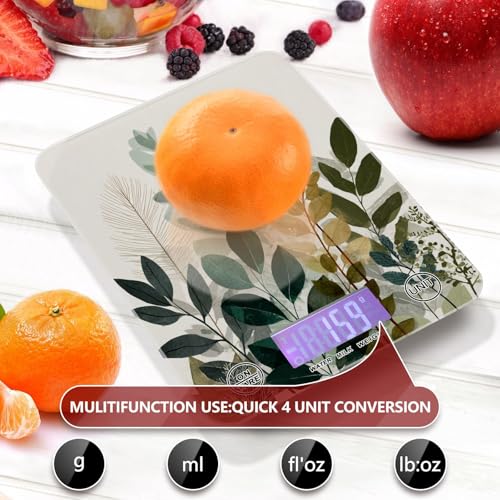 Food Scale Kitchen Scale for Baking Cooking Digital Food Weighing Measuring Scale Small Waterproof Electric Food Scale Beige Boho Style Leaves - color: Beige Boho Style Leaves