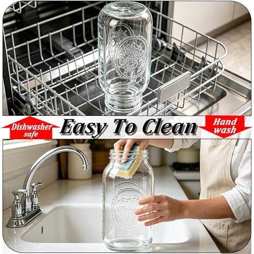 Glass Pitcher With Lid 32 OZ 2 Pack Mason Jar Breast Milk Storage with Pour Spout Airtight & Leakproof 1 Quart Wide Mouth Water Jug With Flip Cap For Cold Brew Coffee Iced Tea Sun Tea Lemonade Juice