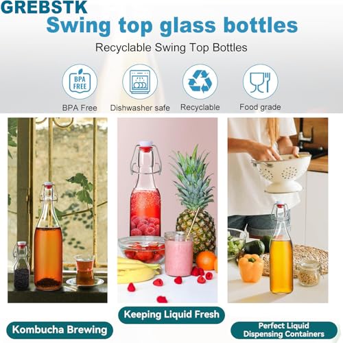 4 Pack 18OZ Swing Top Glass Bottles Set, Airtight Flip Top Lids with Replacement Gaskets for Fermenting Kombucha, Brewing Beer, Storing Oil, Juice, Vinegar, Mead