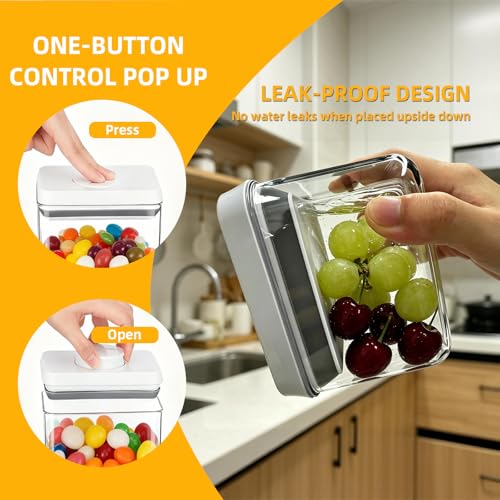 Pop Push Button Airtight Food Storage Containers 4 Pack (0.7Qt) | BPA-Free Stackable Square Canisters for Nuts, Candy, Spices, Pet Treats, Small Snacks - color: 650ml x4